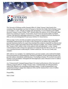 'I wholeheartedly and without hesitation endorse Bill Albracht as an outstanding and dynamic speaker.' Bill Ernst, U. of Dubuque Veterans Center